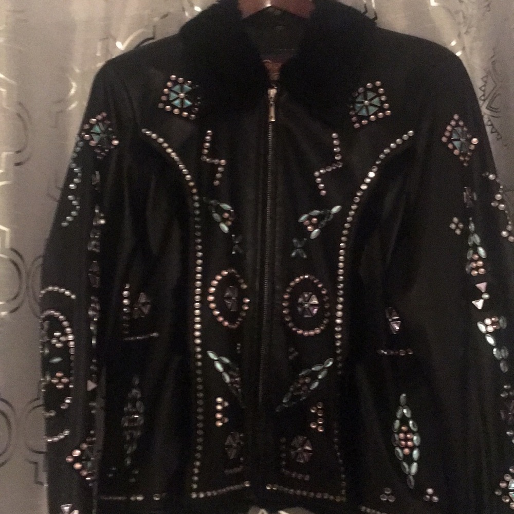 Black leather jacket rhyme stones 2x